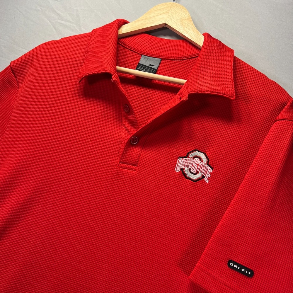 Ohio State Buckeyes Polo Shirt Mens Large Red Nike Dri Fit Vintage College NCAA